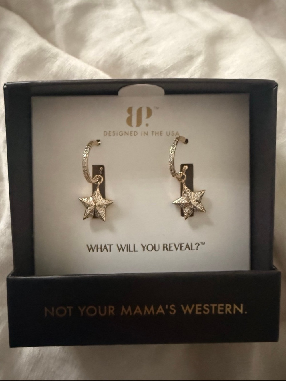 Bomb Party Gold Star Drop Hoop Earrings - Not your Mamas western Outlaw